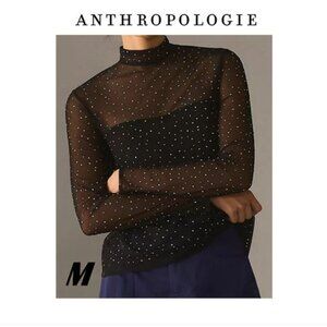 Anthropologie Eva Franco Starlight Long Sleeve Sheer Tunic BLACK MEDIUM